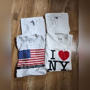 LOT OF 4 NEW I ❤️ New York USA FLAG White Shirt Men's L Short Sleeve Classic